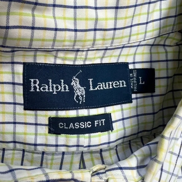Polo Ralph Lauren White w/ Yellow, Navy & Green Plaid Shirt L - Picture 3 of 4